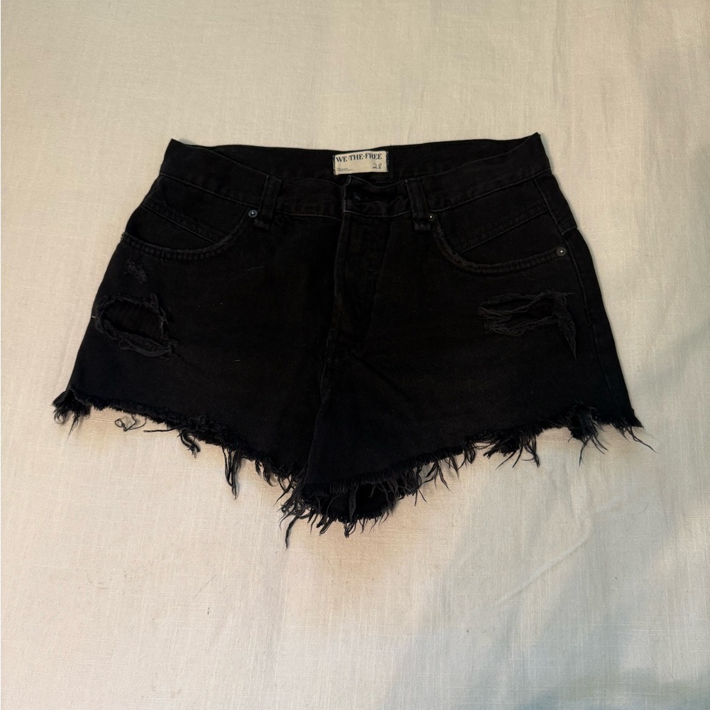 We The Free Black Distressed Denim Jean Shorts